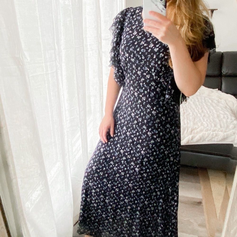 LoveShackFancy Black Jardin Floral Demi Dress